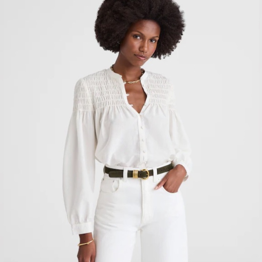 Madewell Smocked Top in Cotton-Silk Blend